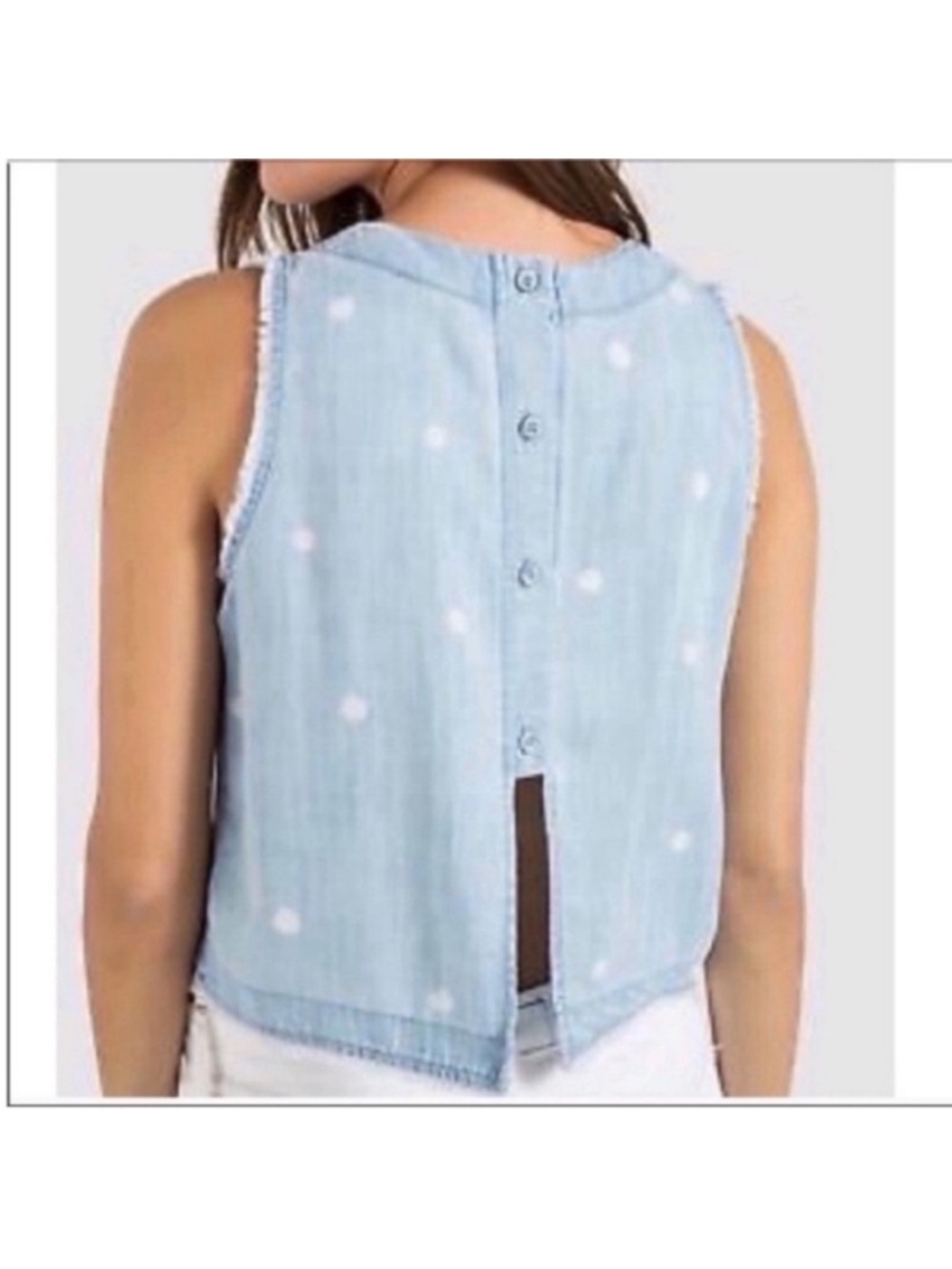 Antropologie Cloth & Stone tank top blue chambray polka dot raw hem - Picture 2 of 9